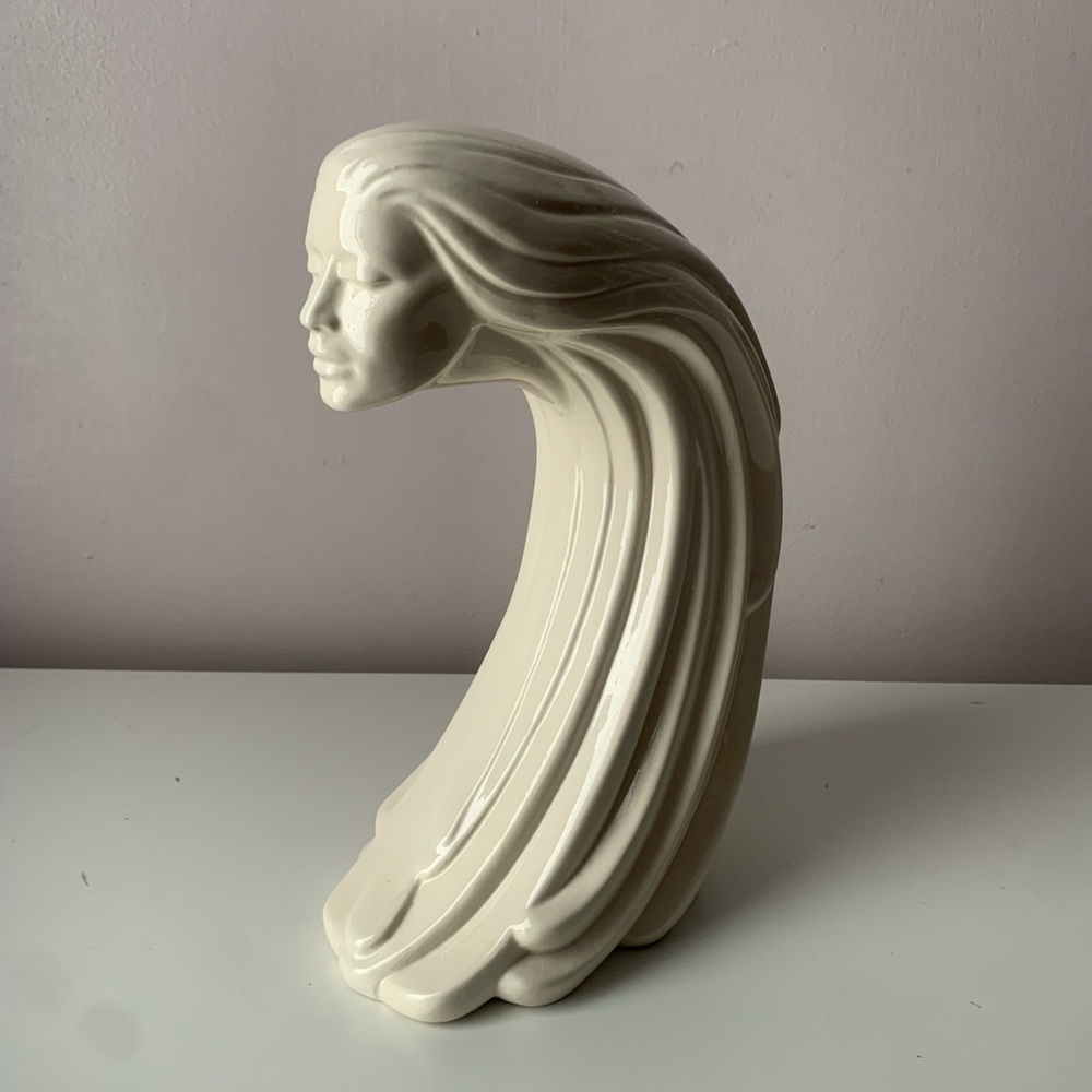 Vintage Ceramic Woman of the Wind Sculpture, Wind Spirit Woman. Kitschy Art